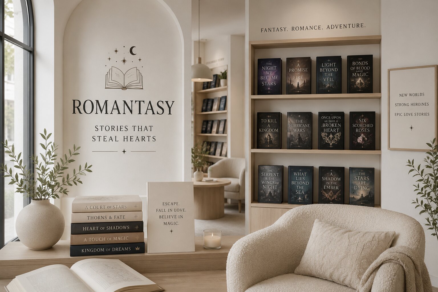 romantasy bookshops becoming reader hubs in 2026 with themed displays and community events